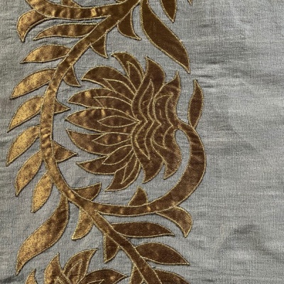 Grey Silk with Metallic Gold Applique Border